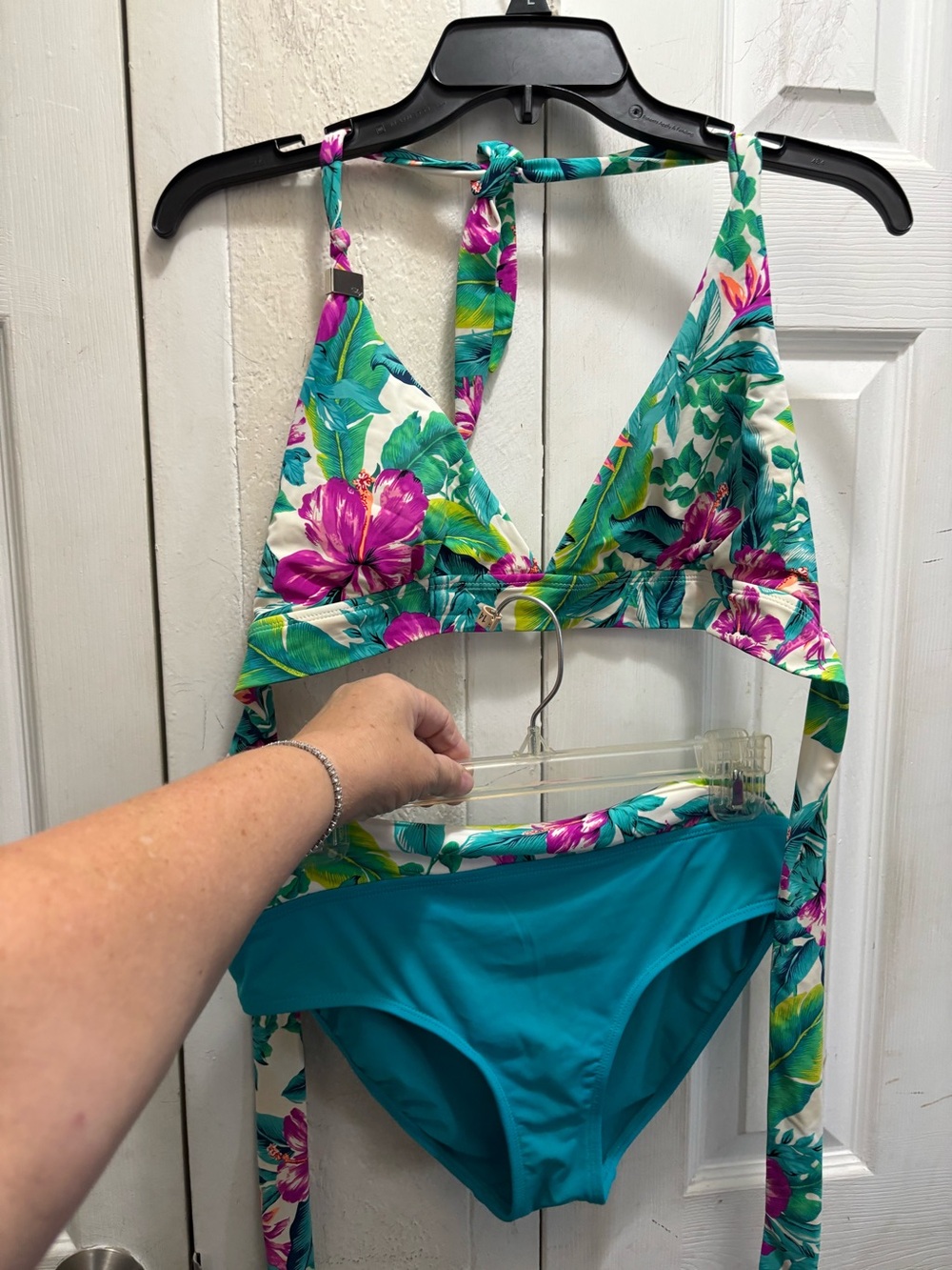Skye Floral Halter bikini Swimsuit in Teal and Floral